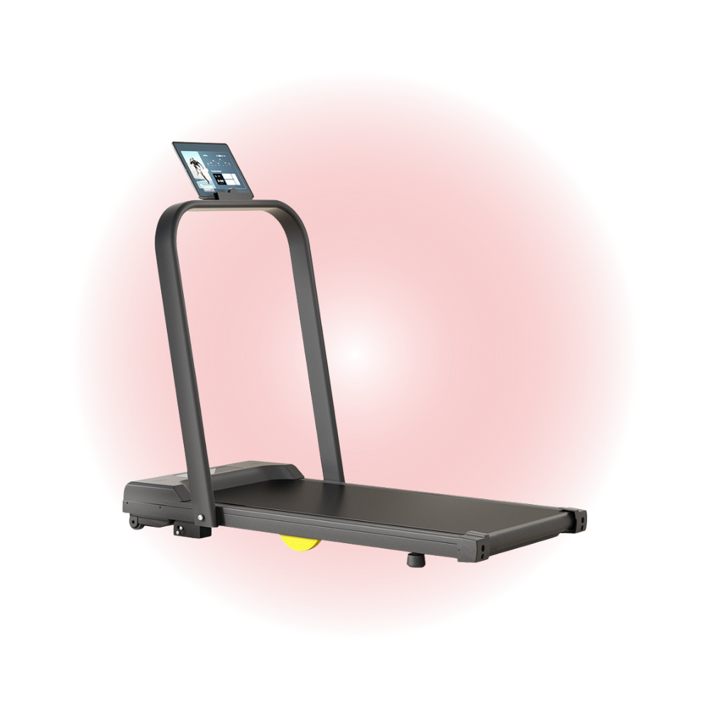 Treadmill with a digital display on a white background