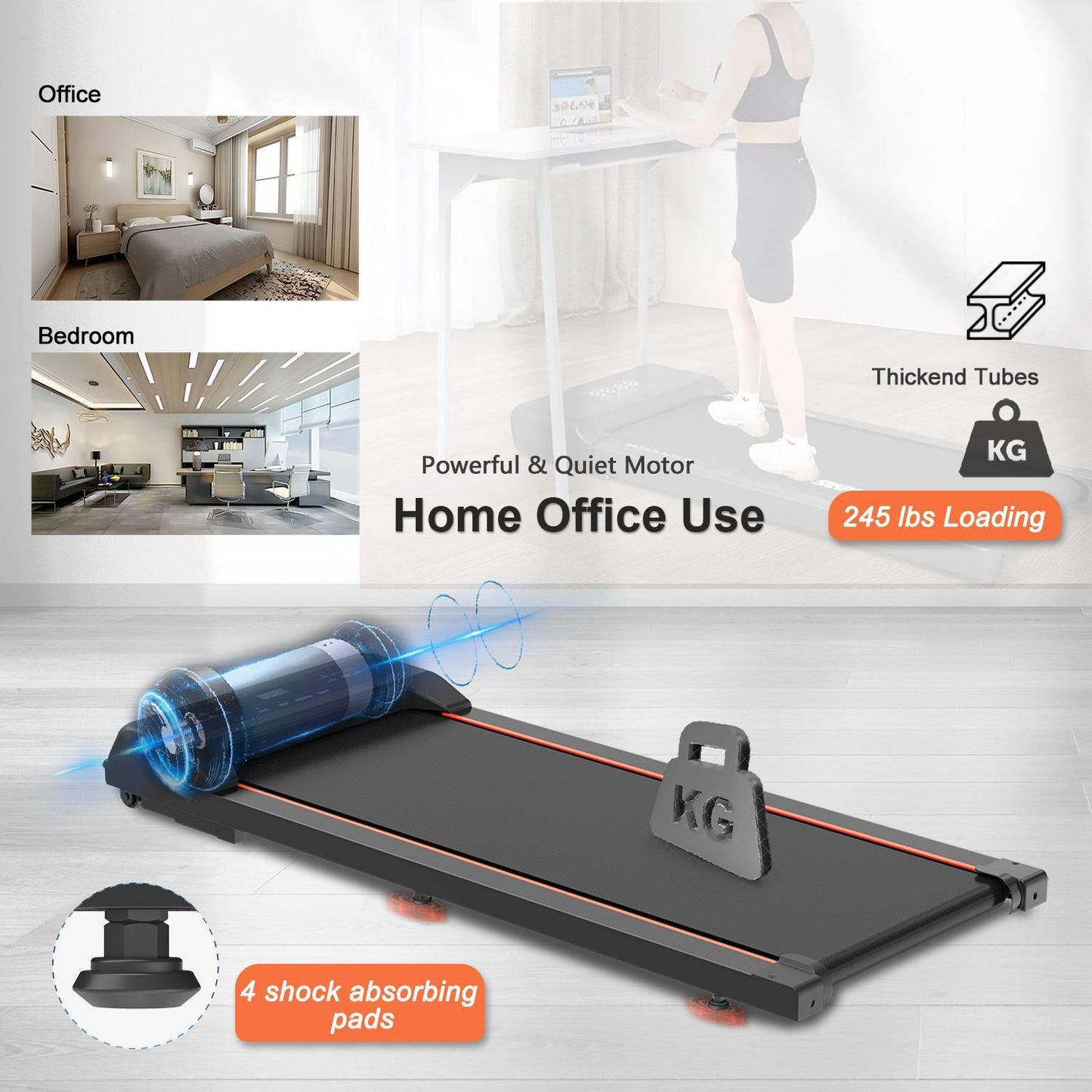 Reptiva Walking Pad Under Desk Treadmill LED Display And Remote Control Portable Treadmill