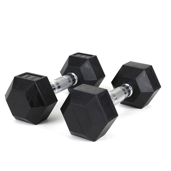 Reptiva 15LB Rubber Coated Solid Cast Iron Dumbbells – 2 HDRS