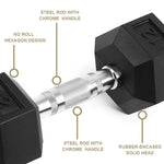 Reptiva 15LB Rubber Coated Solid Cast Iron Dumbbells – 2 HDRS