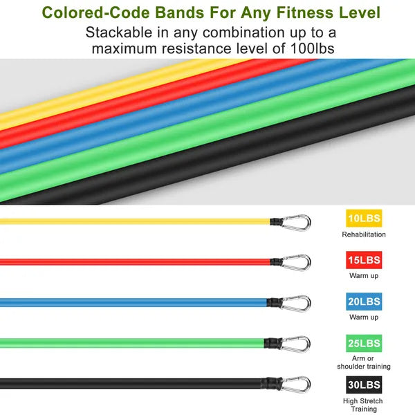 Reptiva 11Pcs Resistance Bands Set Fitness Workout Tubes Exercise Tube Bands