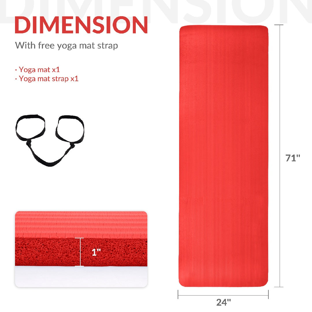 Reptiva One-Inch Thickened High-Density Yoga Mat with Straps
