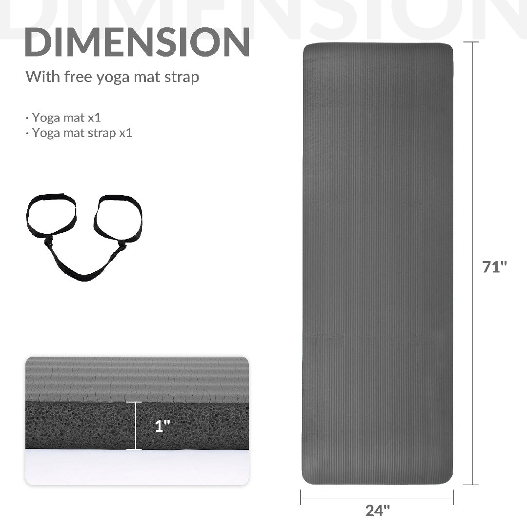 Reptiva One-Inch Thickened High-Density Yoga Mat with Straps