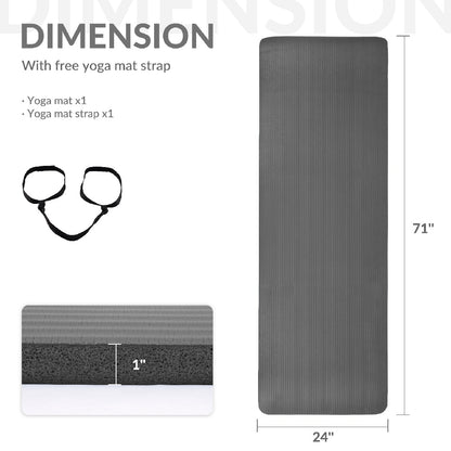Reptiva One-Inch Thickened High-Density Yoga Mat with Straps