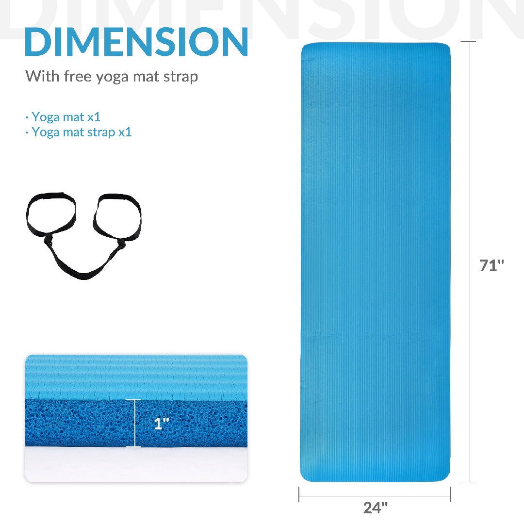 Reptiva One-Inch Thickened High-Density Yoga Mat with Straps